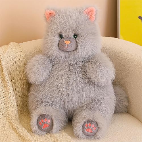 AQCQDQ Realistisches Katzenplüschtier,Samtweiches Katzenplüschtier Beruhigende Schlafende Tierpuppe Tierpuppen Puppe Kinder Jungen Mädchen (40 cm,Grau) von AQCQDQ
