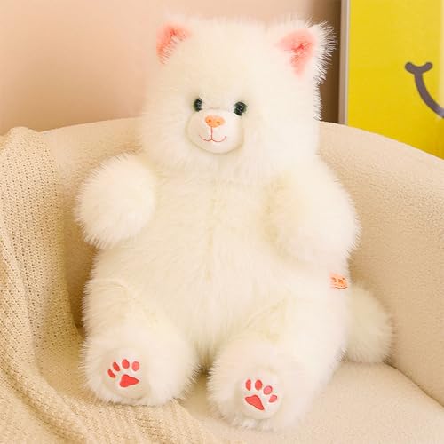 AQCQDQ Realistisches Katzenplüschtier,Samtweiches Katzenplüschtier Beruhigende Schlafende Tierpuppe Tierpuppen Puppe Kinder Jungen Mädchen (40 cm,Weiß) von AQCQDQ