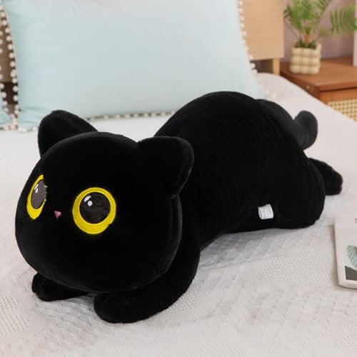 AQCQDQ Schwarze Katze Plüschtier, Kuscheltier Katze Stofftier, Kawaii Plüsch Katzen Weiches Kopfkissen Simulation Kätzchen Plüschpuppe Spielzeug Geburtstagsgeschenk für Kinder (70cm,Schwarz) von AQCQDQ