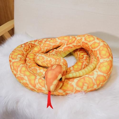AQCQDQ Simulation extra Lange Schlange，Realistische Plüschschlange als Kuscheltier und Dekoration，Schlange Stofftier, großes Stofftier Spielzeug, Kinderspielzeug Geschenk (160cm,Orange) von AQCQDQ