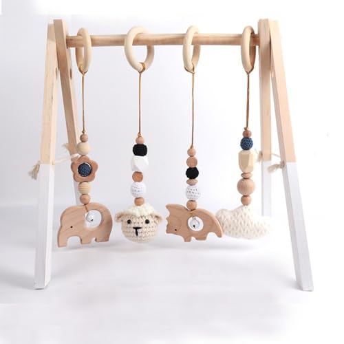 AQCQDQ Spielbogen Baby Holz Anhänger ab 0 Monate, Babyschale Anhänger Holz, Anhänger Baby Gym, 4 Stück Hängespielzeug Kinderwagen Geschenk für Neugeborene Mädchen (Weiß) von AQCQDQ