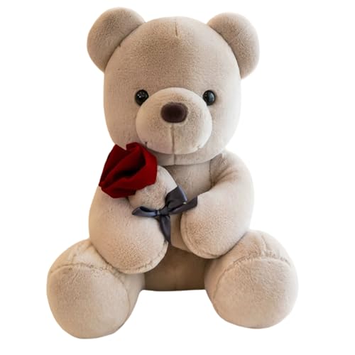 AQCQDQ Teddybär Plüsch, Teddy mit Rosen Spielzeug, Engel Teddybär mit roter Rose, Plüschspielzeug, Valentinstag Kuschelspielzeug, Geschenke für Kinder, Mädchen, Geburtstag. (25 cm,Brown) von AQCQDQ