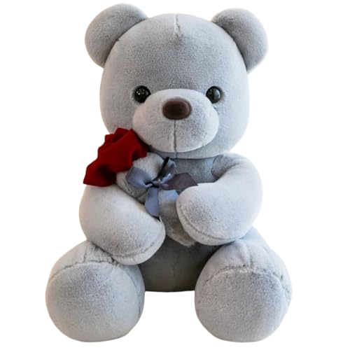 AQCQDQ Teddybär Plüsch, Teddy mit Rosen Spielzeug, Engel Teddybär mit roter Rose, Plüschspielzeug, Valentinstag Kuschelspielzeug, Geschenke für Kinder, Mädchen, Geburtstag. (40 cm,Gray) von AQCQDQ