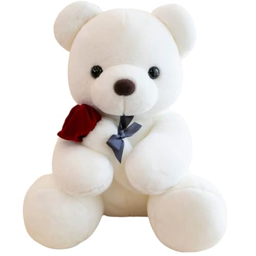 AQCQDQ Teddybär Plüsch, Teddy mit Rosen Spielzeug, Engel Teddybär mit roter Rose, Plüschspielzeug, Valentinstag Kuschelspielzeug, Geschenke für Kinder, Mädchen, Geburtstag. (40 cm,White) von AQCQDQ