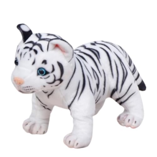 AQCQDQ Tiger Kuscheltier, Tiger Stofftier Realistische Tiger Plüschtier, zum Spielen und Kuscheln, Weiches Schmusetier für Mädchen, Jungen (27 cm,Weiß) von AQCQDQ