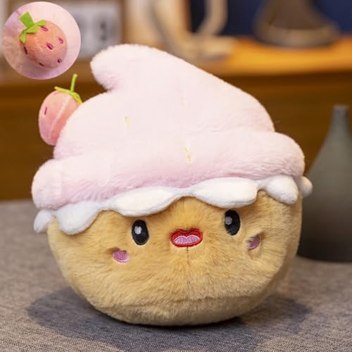 AQCQDQ Torte Plüschtier Kuscheltier Puppe Niedlicher Stofftier Geburtstagstorte, zum Spielen Dekorativ Kuscheln, Weiches Schmusetier für Geburtstagsgeschenk (Erdbeer-Kuchen 25 cm,Torte) von AQCQDQ