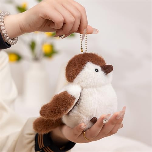 AQCQDQ Vogel Kuscheltier, Baumhaus & Vogel Plüschtier, Sperling Papagei Niedliche Fliegende Vögel Stofftier Plüschpuppe Anhänger Schlüsselanhänger, Baumhaus Plüsch Für Home Deko Kinder (12cm,Braun) von AQCQDQ