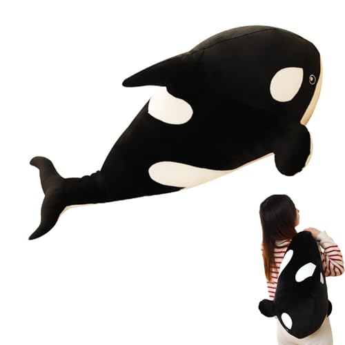 AQCQDQ Wal Kuscheltier Großer Schwertwal‌ Plüschtier, Orca Kuscheltier Meerestiere Stofftier Plush Spielzeug Umarmungskissen Geschenk Für Kinder (80 cm,Schwarz) von AQCQDQ