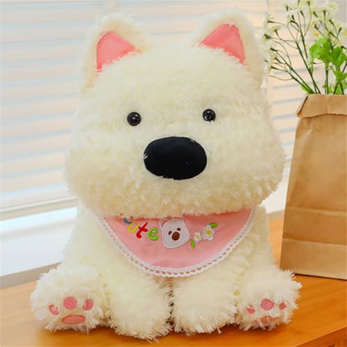 AQCQDQ West Highland Terrier Hund Plüschtier, Realistischer Plüschhund, Westie Plüschtier Schnuffelhund, Süßer Sitzender Hund Mit Schal, Geschenk für Kinder Junge Mädchen (60 cm,Rosa) von AQCQDQ
