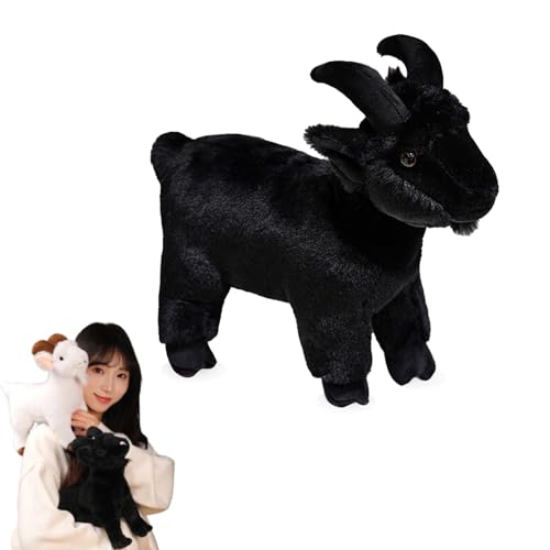 AQCQDQ Ziege Plüschtier Ziege Kuscheltier, Ziege Figur Ziege Stofftier, Stand Simuliertes Tier Kawaii Schaf Kuscheltier Ziege Weiß, Realistische Wilde Tiere Plüsch Ziege Spielzeug (18cm,Schwarz) von AQCQDQ