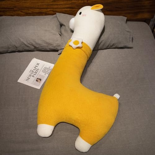 Alpaka Kuscheltier, Alpaka Stofftier Plüschtier, Stand Alpaka Puppe, Süße Weiche Lama Kissen Plüsch Spielzeug Geschenk für Kinder Mädchen Jungen (130cm,Gelb) von AQCQDQ