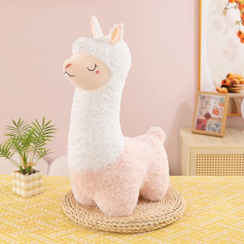 Alpaka Kuscheltier, Lama Kissen Kuschel Alpaka, Lama Stofftier, Stand Alpaka Plüschtier, Süße Weiche Alpaka Stofftier Plüsch Spielzeug Geschenk für Kinder Mädchen Jungen (75cm,Rosa) von AQCQDQ