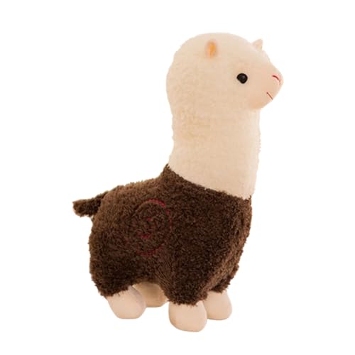 Alpaka Kuscheltier, Stand Alpaka Plüschtier, Alpaka Plüschtier Plushies Weiches Lammfellwolle Stofftier Lama Kissen Geschenk Für Kinder Mädchen Jungen (28CM,braun) von AQCQDQ