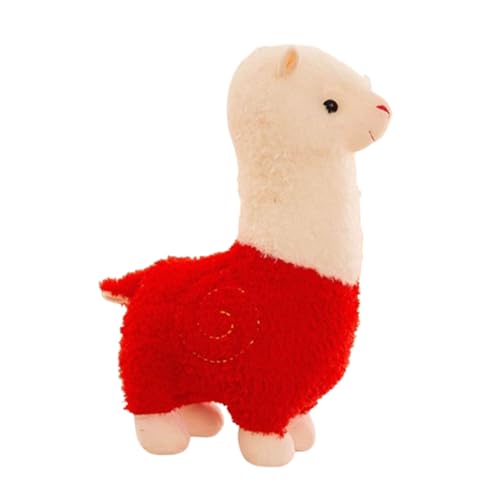 Alpaka Kuscheltier, Stand Alpaka Plüschtier, Alpaka Plüschtier Plushies Weiches Lammfellwolle Stofftier Lama Kissen Geschenk Für Kinder Mädchen Jungen (65CM,Rot) von AQCQDQ