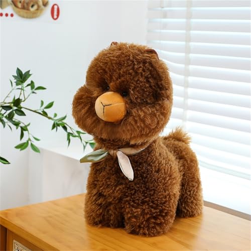 Alpaka-Plüschtier, Alpaka Stofftier Kuscheltier, Lama-Stofftier, Alpaka Plüschpuppen, Geschenk für Kinder Mädchen Jungen (25 cm,Dunkelbraun) von AQCQDQ