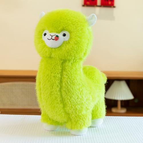 Alpaka Stofftier Alpaka Kissen, Alpaka Kuscheltier, Niedliche Erdbeer Alpaka Plüschtier, Lama Plüschtier Weiches Lammfellwolle Alpaka Kuschelkissen Geschenk für Kinder (35cm,Grün) von AQCQDQ