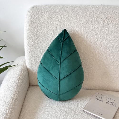 Blätter Kissen, 3D Blattförmiges Dekokissen, Pflanze Dekokissen Weichem Spielwaren, Blätter Plüsch Kissen, 3D Pflanzenkissen für Home, Sofa Decor, Wohnzimmer, Schlafzimmer (38*25CM,Dunkelgrün) von AQCQDQ