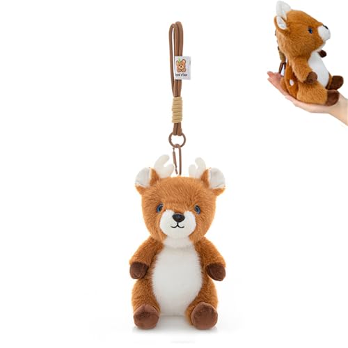 Elch Kuscheltier Plüschtier, Elch Stofftier Klein Schlüsselanhänger, Elch Figur Deko Plüschpuppe Geschenk Flauschige Und Weiches Spielzeug Animal Plushies Für Kinder Und Freunde (15 cm) von AQCQDQ