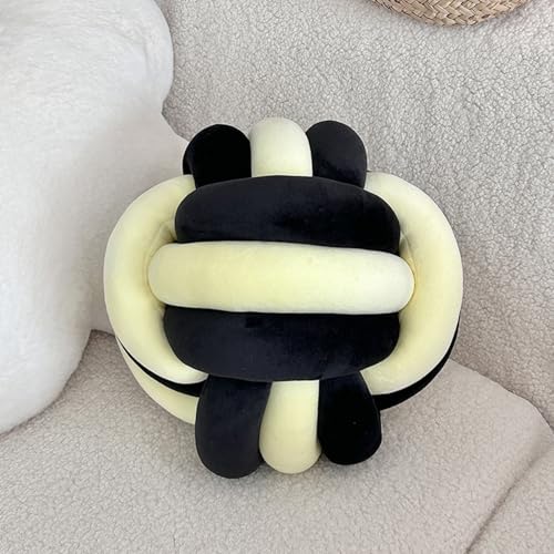 Geknotetes Ballkissen, Boucle Knoten Zierkissen Aesthetic Sofakissen, Weiche Geknotetes Kissen, Knotenkugelkissen, Geknoteter Ball, Wurfkissen, Knotenkissen für Couch, Bett, Auto, Büro (22cm,Gelb) von AQCQDQ