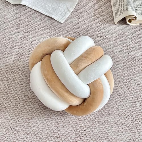Geknotetes Ballkissen, Boucle Knoten Zierkissen Aesthetic Sofakissen, Weiche Geknotetes Kissen, Knotenkugelkissen, Geknoteter Ball, Wurfkissen, Knotenkissen für Couch, Bett, Auto, Büro (22cm,Khaki) von AQCQDQ