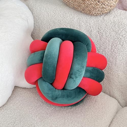 Geknotetes Ballkissen, Boucle Knoten Zierkissen Aesthetic Sofakissen, Weiche Geknotetes Kissen, Knotenkugelkissen, Geknoteter Ball, Wurfkissen, Knotenkissen für Couch, Bett, Auto, Büro (28cm,Grün) von AQCQDQ