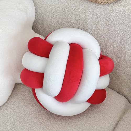 Geknotetes Ballkissen, Boucle Knoten Zierkissen Aesthetic Sofakissen, Weiche Geknotetes Kissen, Knotenkugelkissen, Geknoteter Ball, Wurfkissen, Knotenkissen für Couch, Bett, Auto, Büro (28cm,Rot) von AQCQDQ