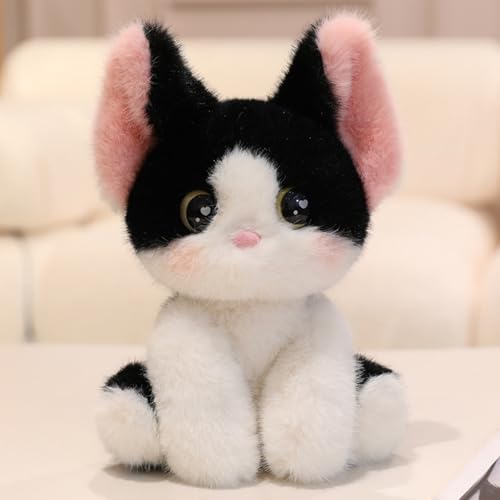 Katze Kuscheltier, Simulation Katze Plüsch Spielzeug Puppe, Katze Kuscheltier Realistische Plüsch Spielzeug, Plüschtier Katze Stofftiere Kuscheltier für Baby Kinder Jungen Mädchen (24cm,Schwarz) von AQCQDQ