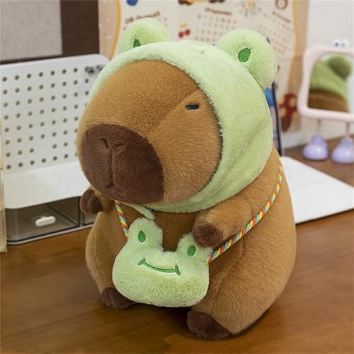 Kreative Capybara Kuscheltier Plüschtier Mit Hut, Verwandelbare Dinosaurier Frosch Capybara-puppe Plüsch Spielzeug, 3 in 1 Removable Super Weiche Simulation Capybara Plüschkissen (65 cm,Frösche) von AQCQDQ