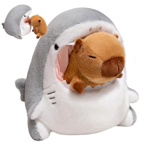 Kreative Hai Kuscheltier Spielzeug, Kuscheltier Krokodil, 2 In1 Capybara Haifisch Plüschtier, Dinosaurierpuppen, Hai Plüschkissen Removable Weiche Gefüllte Simulation Plüsch Puppe (40 cm,Capybara) von AQCQDQ