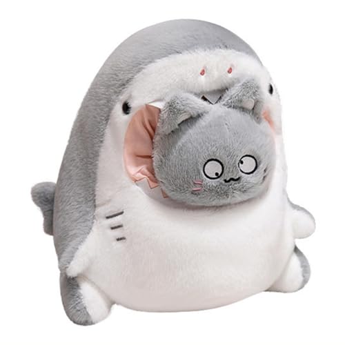 Kreative Hai Kuscheltier Spielzeug, Kuscheltier Krokodil, 2 In1 Capybara Haifisch Plüschtier, Dinosaurierpuppen, Hai Plüschkissen Removable Weiche Gefüllte Simulation Plüsch Puppe (40 cm,Katze) von AQCQDQ