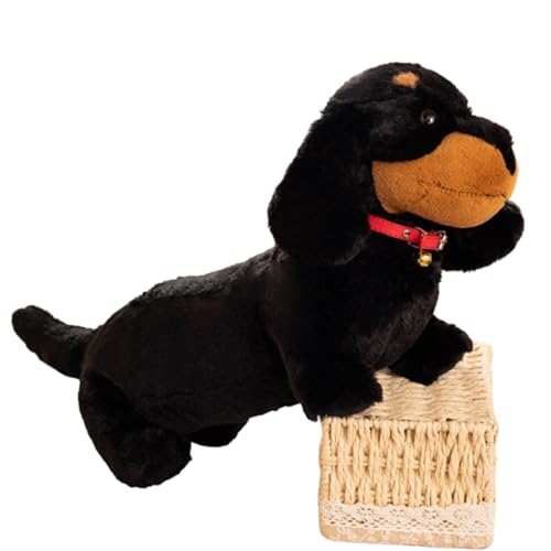 Kuscheltier Henry Dackel,Dackel Plüsch Langes Kissen Braun Hund Körper Kissen Tier,Hund Plüschtier Plüsch Spielzeug weich&waschbar Geschenk für Kinder Baby Mädchen Junge (30cm,Schwarzer Kragen) von AQCQDQ