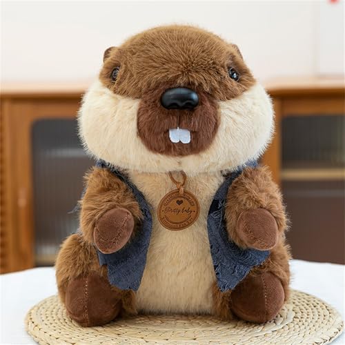 Kuscheltier Murmeltier, Simulation Murmeltier Plushie, Murmeltier Plüschtier in Weste, Stuffed Animal, Geschenk für Freunde und Kinder (23 cm) von AQCQDQ
