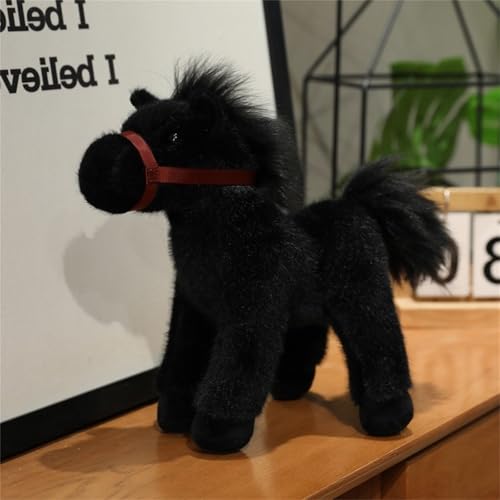 Kuscheltier Pferd, Stofftier Pferd, Simulation Pferd Plüschtiere, Stehpferd, Small Horse Stuffed Animal, Geschenk für Freunde und Kinder (23 cm,Schwarz) von AQCQDQ