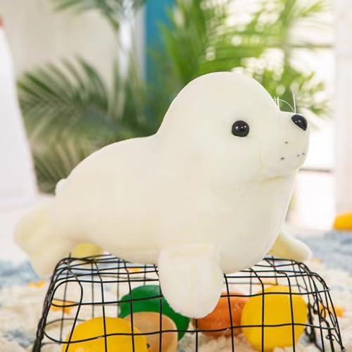 Kuscheltier Seehund Robbe, Chubby Blob Seal Kissen, Plüschtier Robbe, Siegel Plüschtier Robbe, Chubby Seal Pillow, Plüsch Robbe Kissen, Stuffed Cotton Plush Animal Toy (30cm,Weiß) von AQCQDQ