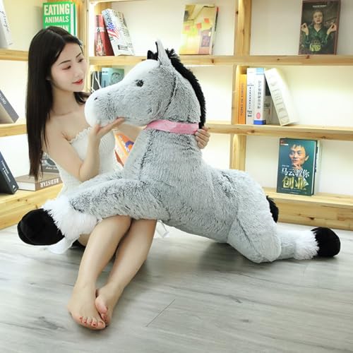 Pferd Plüschtier, Stofftier Pferd Kuscheltier, Lang Riesen Puppenkissen Pferd, Plush Animal Horse Spielzeug Geschenk für Kinder (120cm,Grau) von AQCQDQ
