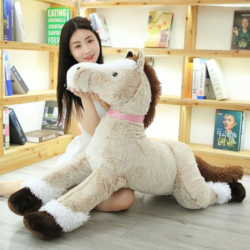 Pferd Plüschtier, Stofftier Pferd Kuscheltier, Lang Riesen Puppenkissen Pferd, Plush Animal Horse Spielzeug Geschenk für Kinder (55cm,Braun) von AQCQDQ