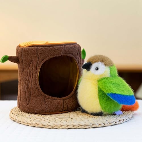 Spatz Kuscheltier, Papagei Kuscheltier, Pelzige Vogel-Plüschpuppe, Realistischer Vogel Stofftier, Niedlicher Kleiner Vogel Schlüsselanhänger Plüschie Als Geschenk Für Ihre Freunde (12CM,Baumloch) von AQCQDQ