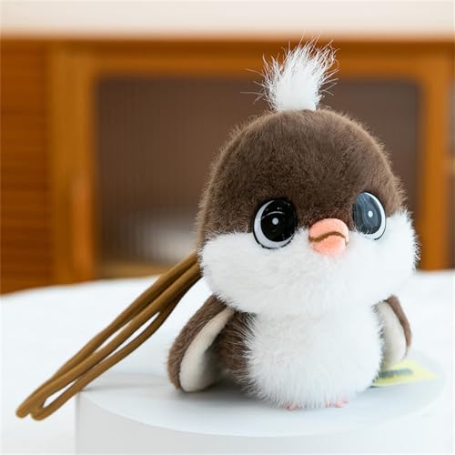 Spatz Plüschtier, Vogel Plüsch Schlüsselanhänger, Pelzige Vogel-Plüschpuppe, Simuliertes Tier Spatz Kuscheltier, Schlüsselanhänger Plüschie als Geschenk für Ihre Freunde (Braun) von AQCQDQ