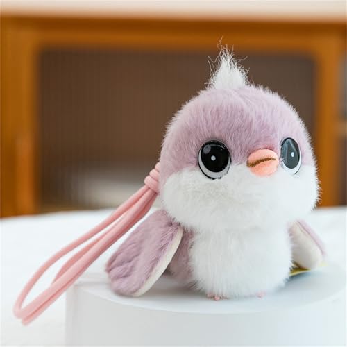 Spatz Plüschtier, Vogel Plüsch Schlüsselanhänger, Pelzige Vogel-Plüschpuppe, Simuliertes Tier Spatz Kuscheltier, Schlüsselanhänger Plüschie als Geschenk für Ihre Freunde (Lila) von AQCQDQ