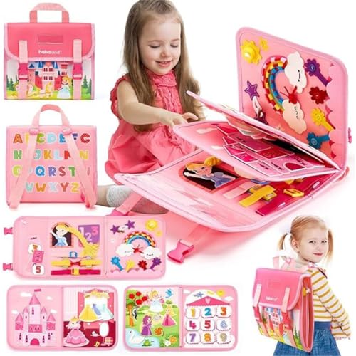 Tragbar Busy Board Montessori Spielzeug, busy book ab 1 jahr, Stille Buch aus Weichem Filz für frühe Bildung, Feinmotorik, 3D Filz Beschäftigungsbuch Pädagogisches Sensorisches Spielzeug (Rosa) von AQCQDQ