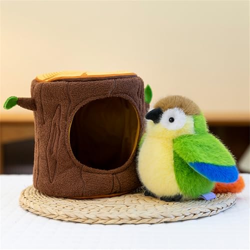 Vogel Kuscheltier, Pelzige Vogel-Plüschpuppe, Flauschiges Stofftier zum Kuscheln und Spielen, Stuffed Animal, Geschenk für Mädchen und Jungen (12 cm Grüner Papagei mit Loch) von AQCQDQ
