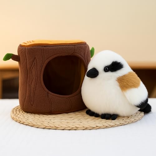 Vogel Kuscheltier, Pelzige Vogel-Plüschpuppe, Flauschiges Stofftier zum Kuscheln und Spielen, Stuffed Animal, Geschenk für Mädchen und Jungen (12 cm Meisen mit Loch) von AQCQDQ