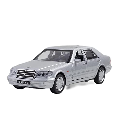 1 32 Für Benz S-Klasse W-140 Diecast Classic Retro Car Model Metal Sound Light Pull-Back Fahrzeug Geschenk(Silber) von AQMUZE