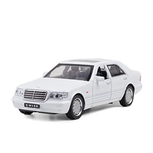 1 32 Für Benz S-Klasse W-140 Diecast Classic Retro Car Model Metal Sound Light Pull-Back Fahrzeug Geschenk(White) von AQMUZE