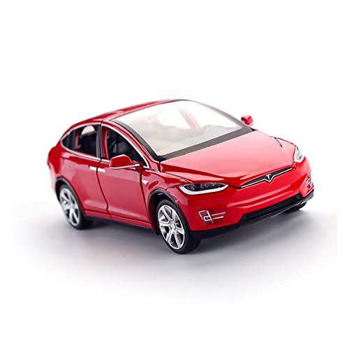 1 32 Legierung Diecast Modellauto Für Tesla Model X Miniatur Metall Fahrzeuge Kinder Jungen Geschenke Weihnachtsspielzeug(Rot) von AQMUZE