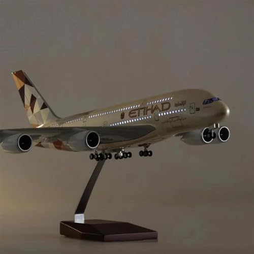 AQMUZE Miniaturmodelle Flugzeuge Maßstab 1 160, Kunstharz-Druckguss-Flugzeug Der Fluggesellschaft A380 ETIHAD Mit Lichtern Und Rädern, Flugzeug-Ausstellungsmodell(with Light) von AQMUZE
