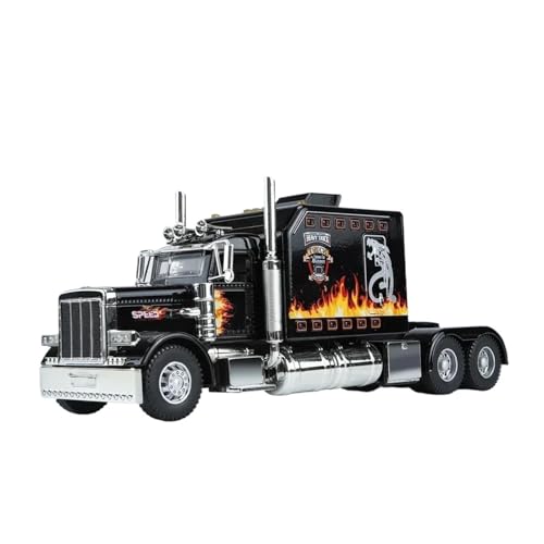 Für Peterbilt 389 1:24 Druckguss Heavy Duty Truck Modell Traktor Legierung Fahrzeug Sound & Licht Metall Casting Auto(Black) von AQMUZE