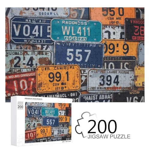Holzpuzzles 200 Stück Holzpuzzle für Erwachsene Nummernschild Puzzle-Spiel Unverwechselbares Premium Weihnachten Holzpuzzle Geschenke für Freunde Gehirn-Teaser Enthusiasten von AQRJLPM