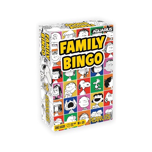 AQUARIUS Peanuts Familien-Bingo zum 75. Hochzeitstag, lustiges Familienparty-Spiel für Kinder, Jugendliche und Erwachsene, unterhaltsames Geschenk zum Spieleabend, offizielles Lizenzprodukt zum 75 von AQUARIUS
