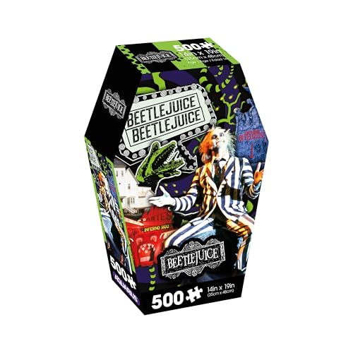 Aquarius Beetlejuice 500-teiliges Puzzle-Sarg-Box (500-teiliges Puzzle), blendfrei, präzise Passform, offizielles Lizenzprodukt von Beetlejuice und Sammlerstücke, 35,6 x 48,3 cm von AQUARIUS